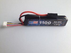 АКБ BlueMAX 11.1V Lipo 1100mAh 20C stick 14.5x21x102mm AUG, SR-3M, G36, М-серия цевье, MP40, АК под крышку