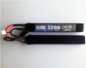 АКБ BlueMAX 7.4V Lipo 2200mAh 20C nunchuck 2x (12x20x102) М-серия цевье, приклад