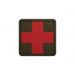 Шеврон Крест красный медика , фон олива 5 см