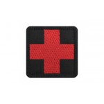 Шеврон Крест красный медика , фон черный 5 см