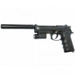 KJ Works Модель пистолета Beretta M9 с глушителем и фонарем
