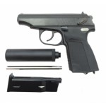 WE Модель пистолета ПМ, металл, цвет черный, со съемным глушителем (GGB-0384TM)