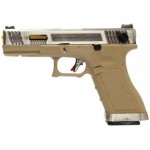 Страйкбольный пистолет WE GLOCK-18 G-Force металл слайд, TAN рамка, хромированный слайд, золоченый ствол WE-G002WET-4