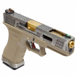 Страйкбольный пистолет WE GLOCK-18 G-Force металл слайд, TAN рамка, хромированный слайд, золоченый ствол WE-G002WET-4