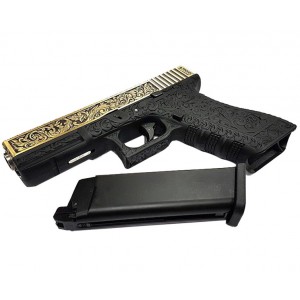 WE Модель пистолета  GLOCK-17 gen3, металл слайд, под бронзу с гравировкой , WE-G001BOX-BR