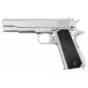 Страйкбольный пистолет WE COLT M1911А1, металл, хромированный, черные накладки, WE-E006А - TAC