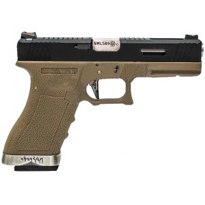 Страйкбольный пистолет WE G18C T2 GBB Pistol ( Black Slide / Silver Barrel / Tan Frame ) WE-G002WET-2