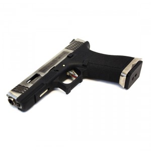 Модель пистолета WE G Force Glock 17 (Silver Slide/Silver Barrel) Black GBB Pistol