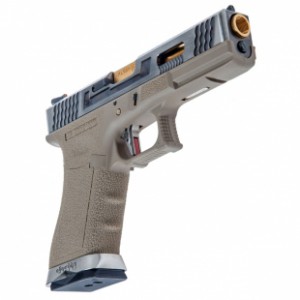 Страйкбольный пистолет WE GLOCK-17 G-Force металл слайд, TAN рамка, хромированный слайд,  золоченый ствол WE-G001WET-4