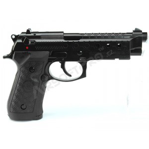 Страйкбольный пистолет WE M92 Hex cut black gas HOPUP 6mm full metal GBB 25BBs