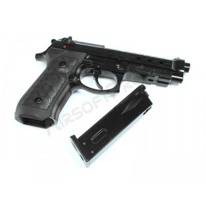 Страйкбольный пистолет WE M92 Hex cut black gas HOPUP 6mm full metal GBB 25BBs